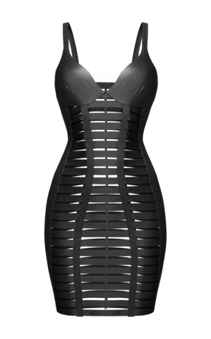Kjole F094 fra Noir Handmade i wetlook og elastisk materiale som understreger din figur