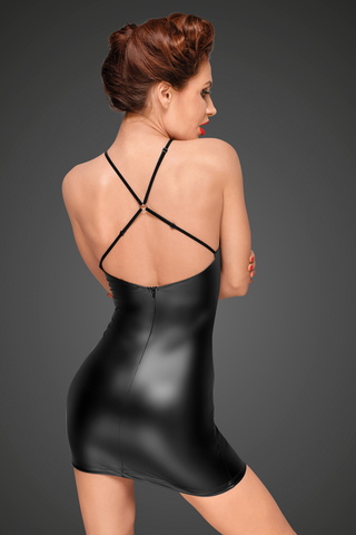 Kort kjole F185 fra Noir Handmade i Power wetlook med gennemsigt tyl