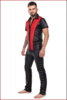Herre skjorte CH015 fra Cats i sort wetlook og rødt tyl med lynlås